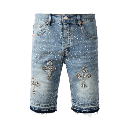 Purple Brand Crystal Diamond Denim Shorts #5098