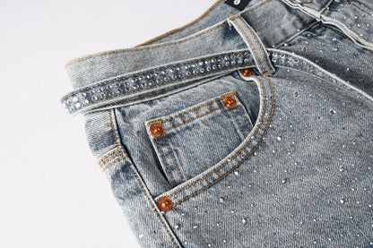 Purple Brand Crystal Diamond Denim Shorts #5096