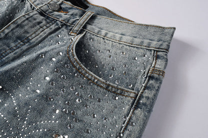 Purple Brand Crystal Diamond Denim Shorts #5102
