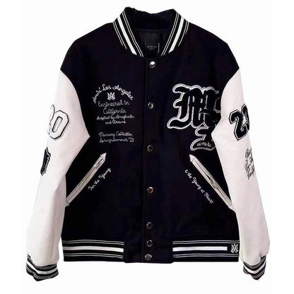 AMIRI Appliquéd Embroidered Wool-Blend and Leather Varsity Jacket
